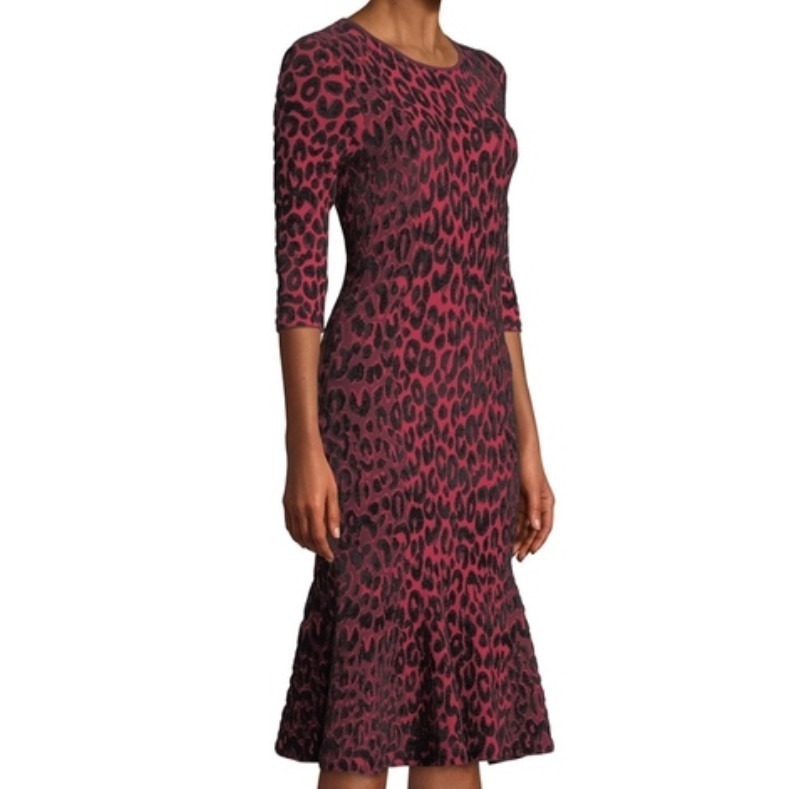 Milly Womens S Pink Black Animal Print 3/4 Sleeve Mermaid Sweater Dress